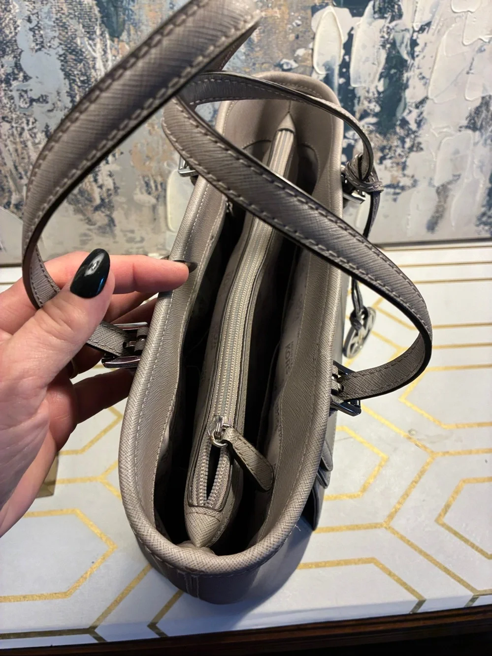 EUC Michael Kors Taupe Saffiano Leather Tote with MK Charm